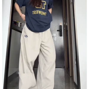 Vintage American Work Pants for Women - Loose Wide-Leg Hip Hop Jazz Dance Casual Sports Pants