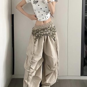 Vintage American Work Pants for Women - Loose Wide-Leg Jazz Dance Casual Sports Trousers with Street Vibe, Floor-Length Style