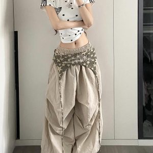 Vintage American Work Pants for Women - Loose Wide-Leg Jazz Dance Casual Sports Trousers with Street Vibe, Floor-Length Style