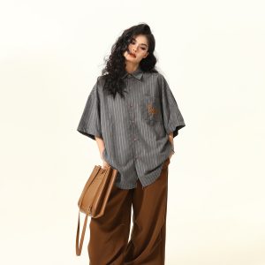 Vintage American Work Short Sleeve Shirt for Men and Women - Versatile Loose Fit Summer Casual Shirt