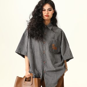 Vintage American Work Short Sleeve Shirt for Men and Women - Versatile Loose Fit Summer Casual Shirt