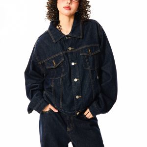 Vintage American Workwear Denim Jacket for Women - Versatile Blue Jean Jacket for Effortless 90s Y2K Style