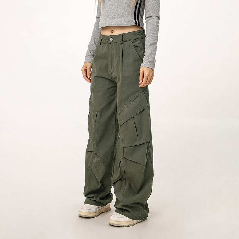Vintage American Workwear Wide Leg Pants for Women - Casual Loose Straight Leg Trousers for Autumn Winter Fashion