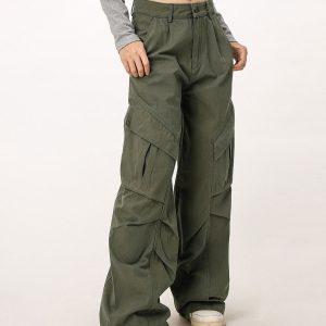 Vintage American Workwear Wide Leg Pants for Women - Casual Loose Straight Leg Trousers for Autumn Winter Fashion