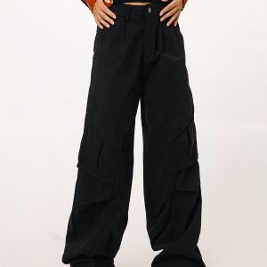 Vintage American Workwear Wide Leg Pants for Women - Casual Loose Straight Leg Trousers for Autumn Winter Fashion