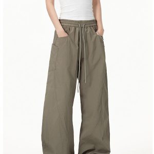 Vintage Army Green Cargo Pants for Women - 2025 Model, Loose Fit Curved Blade Design, Hip-Hop Street Style Casual Wear