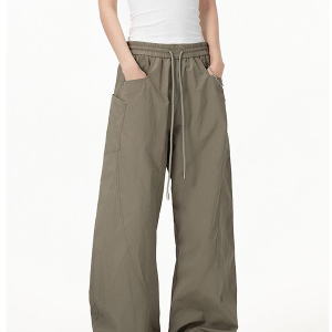 Vintage Army Green Cargo Pants for Women - 2025 Model, Loose Fit Curved Blade Design, Hip-Hop Street Style Casual Wear