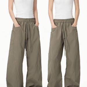 Vintage Army Green Cargo Pants for Women - 2025 Model, Loose Fit Curved Blade Design, Hip-Hop Street Style Casual Wear