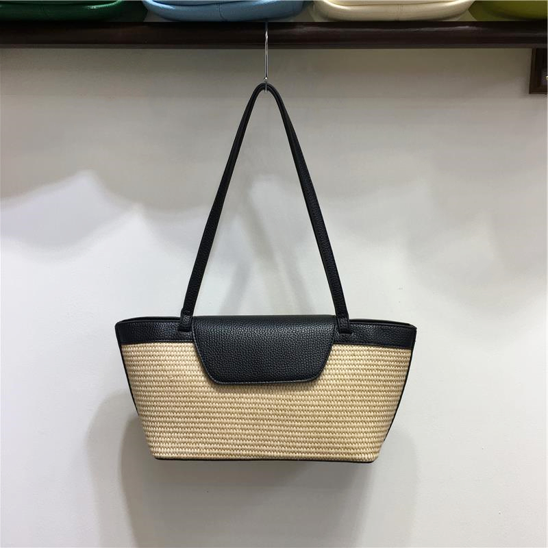 Vintage Beach Straw Woven Tote Bag for Women - Casual Spring Shoulder Bag, French Niche Design, Perfect for Summer Outings