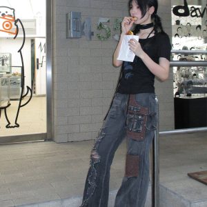 Vintage Black Butterfly Print Tie-Up Cotton T-Shirt for Women - Slim Fit Short Sleeve Summer Top in Sweet and Spicy Style