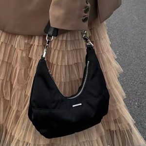 Vintage Black Crescent Tote Bag for Women - High-End Cloud Design Shoulder Bag, Chic Underarm Bag for 2023
