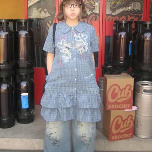 Vintage Blue Checkered Dress for Women - Summer Doll Collar Design with Lucky Little Deer, Trendy Short Skirt