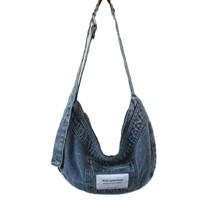 Vintage Blue Washed Denim Cowboy Half-Moon Dumpling Bag - Versatile Shoulder Crossbody Underarm Bag for Cool Y2K Style