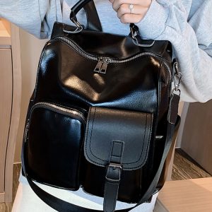 Vintage British Style Denim Soft Leather Backpack for Women, Multifunctional Large Capacity Book Bag, Ideal for Everyday Use