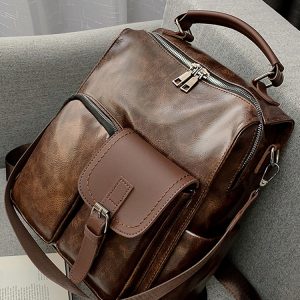 Vintage British Style Denim Soft Leather Backpack for Women, Multifunctional Large Capacity Book Bag, Ideal for Everyday Use