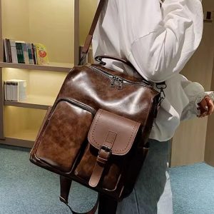 Vintage British Style Denim Soft Leather Backpack for Women, Multifunctional Large Capacity Book Bag, Ideal for Everyday Use