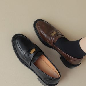 Vintage Brown Distressed Genuine Leather Slip-On Shoes for Women - Italian Style Corso Venezia Inspired Footwear