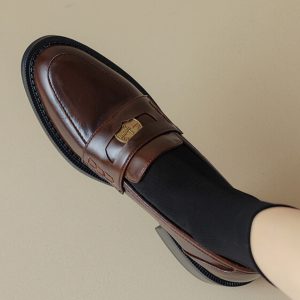 Vintage Brown Distressed Genuine Leather Slip-On Shoes for Women - Italian Style Corso Venezia Inspired Footwear