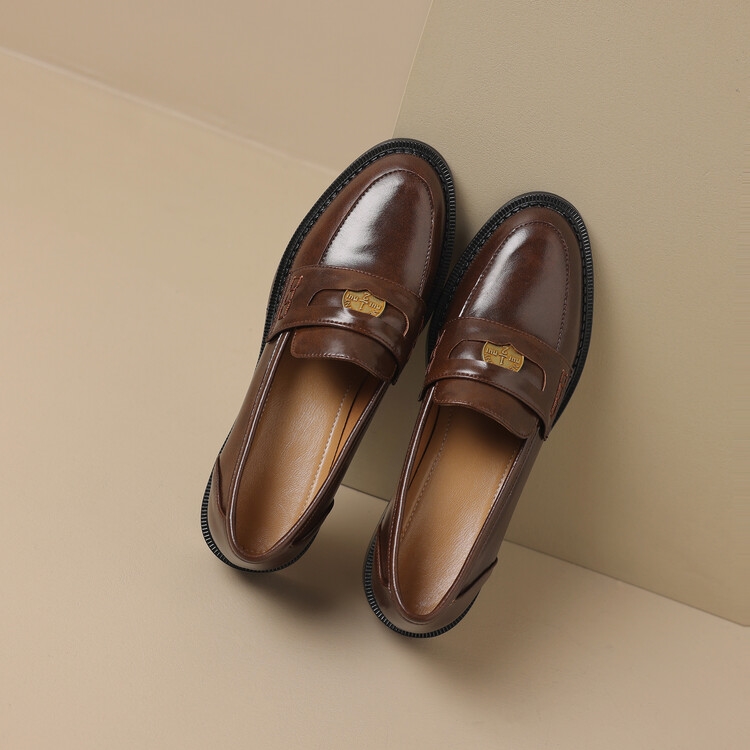 Vintage Brown Distressed Genuine Leather Slip-On Shoes for Women - Italian Style Corso Venezia Inspired Footwear