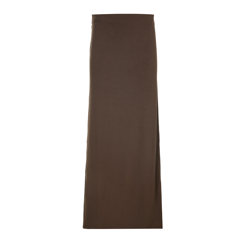Vintage Brown Straight Retro Long Skirt for Women with Back Slit - Stylish Low Waist Design, Perfect for Y2K and 90s Fashion