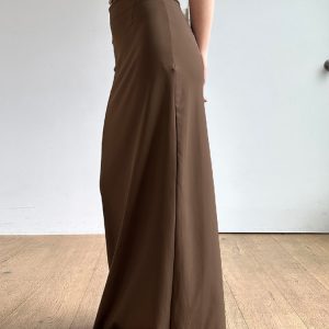 Vintage Brown Straight Retro Long Skirt for Women with Back Slit - Stylish Low Waist Design, Perfect for Y2K and 90s Fashion