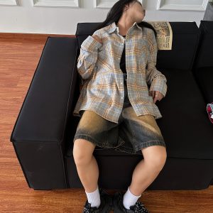 Vintage Brushed Plaid Long Sleeve Shirt for Men & Women, Pleated Pocket, Casual Couple's Jacket, Spring & Autumn Fashion