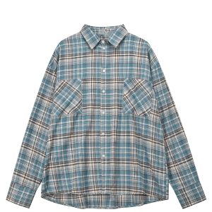 Vintage Brushed Plaid Long Sleeve Shirt for Men & Women, Pleated Pocket, Casual Couple's Jacket, Spring & Autumn Fashion