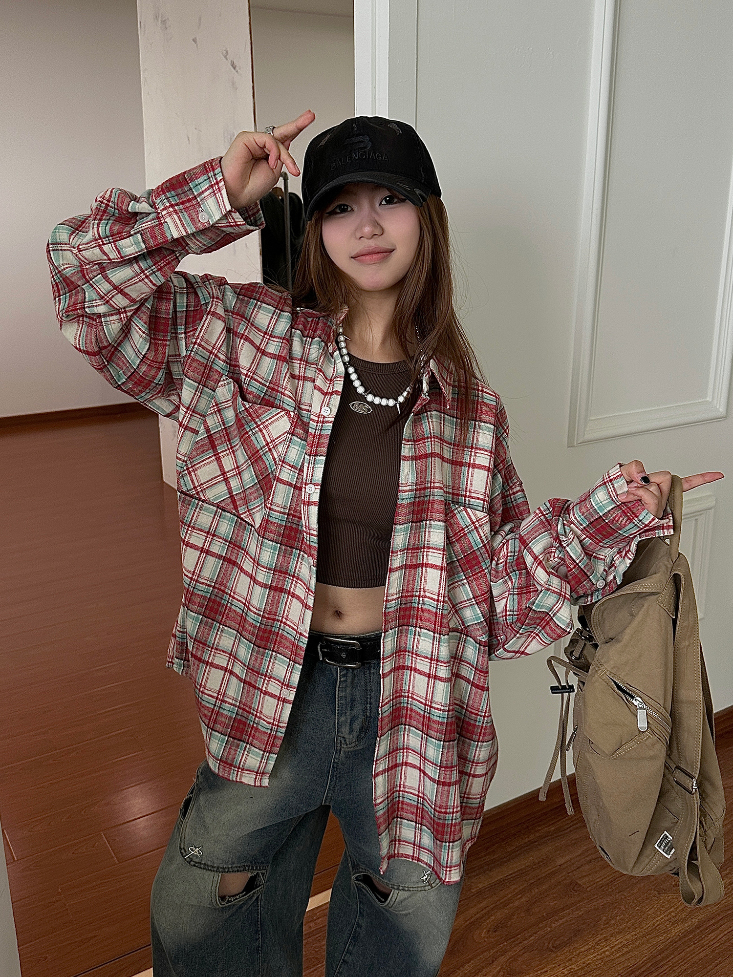 Vintage Brushed Plaid Long Sleeve Shirt for Men & Women, Pleated Pocket, Casual Couple's Jacket, Spring & Autumn Fashion Vintage Brushed Plaid Long Sleeve Shirt for Men & Women, Pleated Pocket, Casual Couple's Jacket, Spring & Autumn Fashion