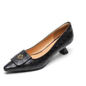 Vintage Camellia Mid-Heel Pointed Toe Women's Shoes - Small Lambskin Shallow Mouth Design, Plus Size, 2025 Summer Style