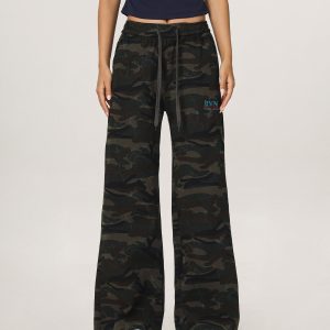 Vintage Camouflage Casual Pants for Men and Women - Straight Loose Slightly Flared Wide-Leg Workwear Inspired by American Sports