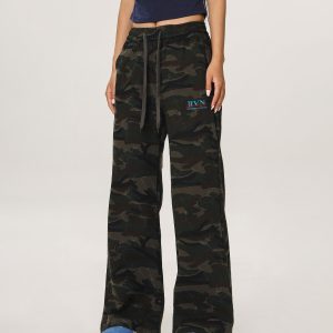 Vintage Camouflage Casual Pants for Men and Women - Straight Loose Slightly Flared Wide-Leg Workwear Inspired by American Sports