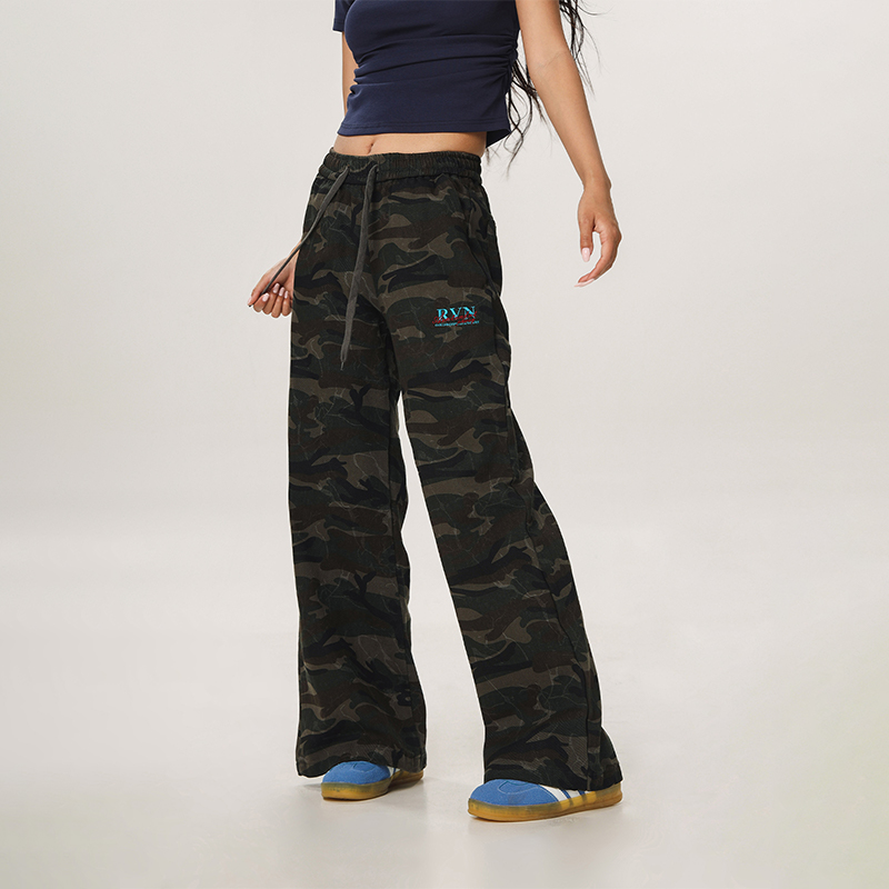 Vintage Camouflage Casual Pants for Men and Women - Straight Loose Slightly Flared Wide-Leg Workwear Inspired by American Sports