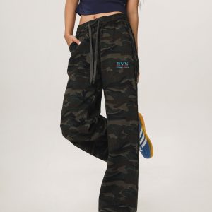 Vintage Camouflage Casual Pants for Men and Women - Straight Loose Slightly Flared Wide-Leg Workwear Inspired by American Sports