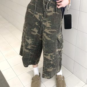 Vintage Camouflage Work Pants for Men & Women, Loose Straight-Leg Wide-Leg Trousers, 8/10 Length, Y2K Streetwear Style