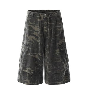 Vintage Camouflage Work Pants for Men & Women, Loose Straight-Leg Wide-Leg Trousers, 8/10 Length, Y2K Streetwear Style