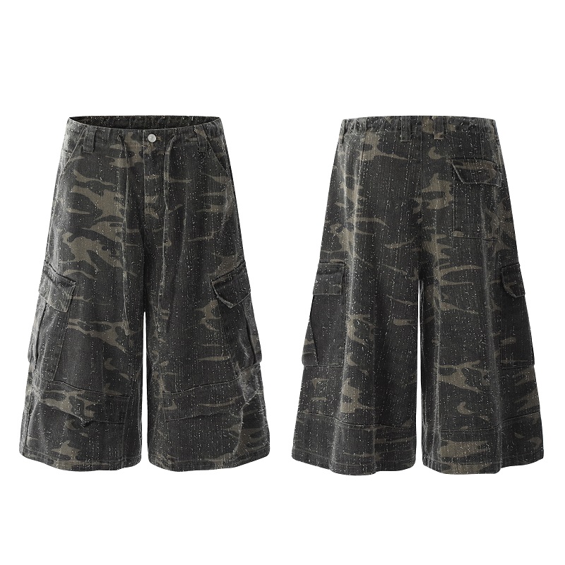 Vintage Camouflage Work Pants for Men & Women, Loose Straight-Leg Wide-Leg Trousers, 8/10 Length, Y2K Streetwear Style