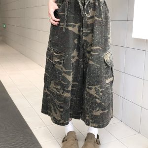 Vintage Camouflage Work Pants for Men & Women, Loose Straight-Leg Wide-Leg Trousers, 8/10 Length, Y2K Streetwear Style