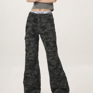 Vintage Camouflage Workwear Pants for Men and Women - Loose Straight Leg Flared Wide-Leg Casual Streetwear 90s Style