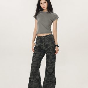Vintage Camouflage Workwear Pants for Men and Women - Loose Straight Leg Flared Wide-Leg Casual Streetwear 90s Style