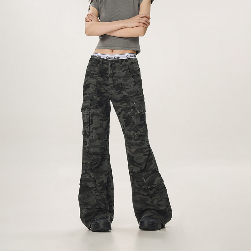 Vintage Camouflage Workwear Pants for Men and Women - Loose Straight Leg Flared Wide-Leg Casual Streetwear 90s Style