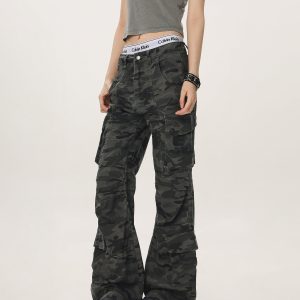 Vintage Camouflage Workwear Pants for Men and Women - Loose Straight Leg Flared Wide-Leg Casual Streetwear 90s Style