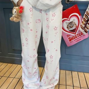 Vintage Cartoon Hooded Cardigan and Pants Set for Women - Loose Casual American Style Outfit