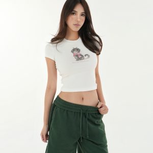 Vintage Cat Print Slim Fit T-Shirt Tank Top - Retro 90s Style, Casual Summer Wear, Trendy Y2K Fashion