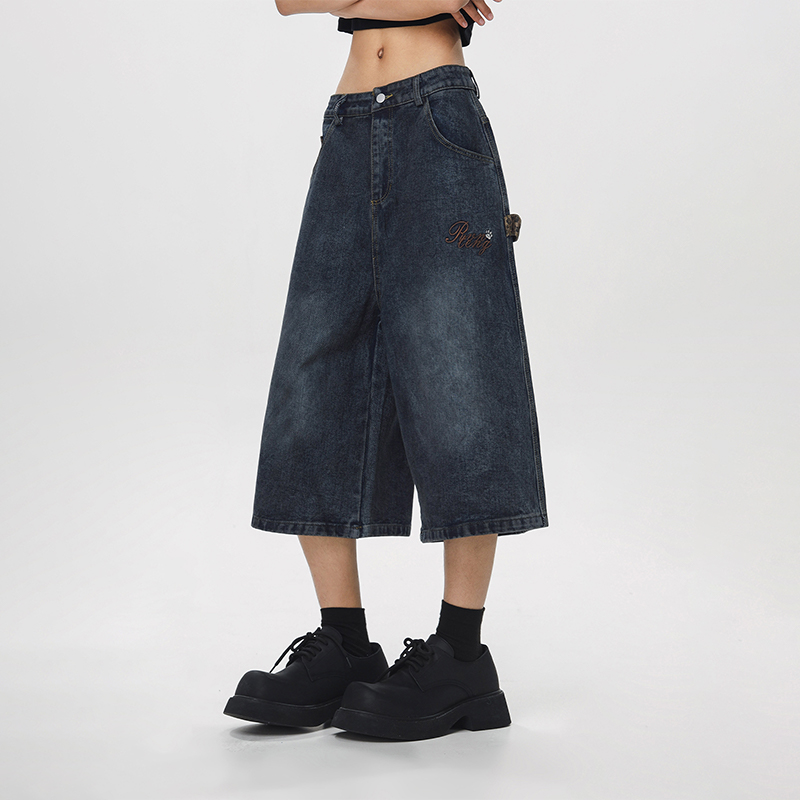 Vintage Cowboy Cropped Pants for Women - 2025 Summer Loose Straight Wide-Leg Trousers in American Style