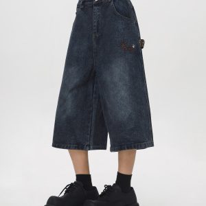 Vintage Cowboy Cropped Pants for Women - 2025 Summer Loose Straight Wide-Leg Trousers in American Style