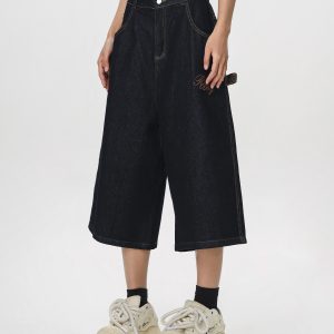 Vintage Cowboy Cropped Pants for Women - 2025 Summer Loose Straight Wide-Leg Trousers in American Style