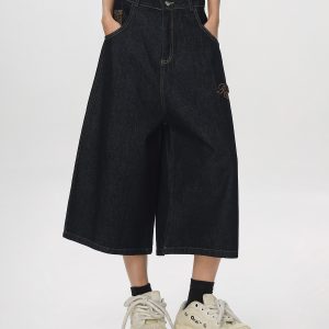 Vintage Cowboy Cropped Pants for Women - 2025 Summer Loose Straight Wide-Leg Trousers in American Style