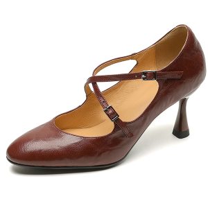 Vintage Cross-Strap Thin-Heeled High Heels for Women - 2025 Spring Summer Shallow Mouth Wine Red Shoes
