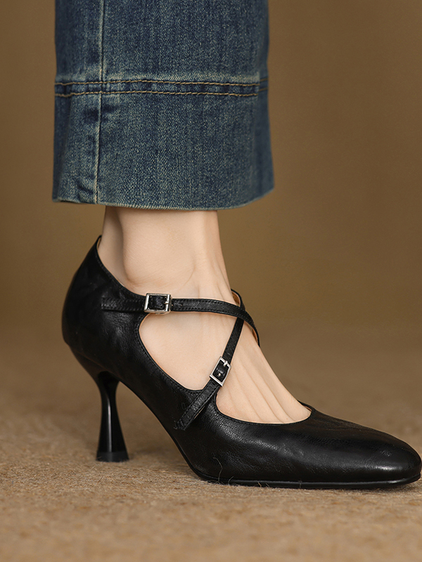 Vintage Cross-Strap Thin-Heeled High Heels for Women - 2025 Spring Summer Shallow Mouth Wine Red Shoes Vintage Cross-Strap Thin-Heeled High Heels for Women - 2025 Spring Summer Shallow Mouth Wine Red Shoes