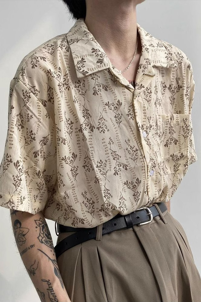 Vintage Cuban Collar Short Sleeve Shirt for Men and Women, Retro Floral Summer Beach Shirt, Japanese Style, Loose Fit Vintage Cuban Collar Short Sleeve Shirt for Men and Women, Retro Floral Summer Beach Shirt, Japanese Style, Loose Fit